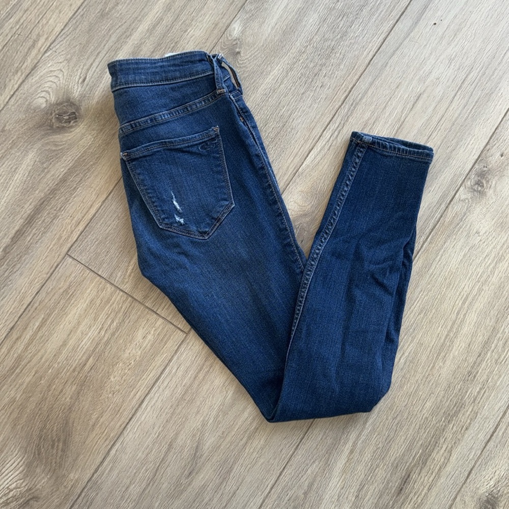 HOLLISTER Distressed Dark Wash Skinny Mid Rise Jean Legging Super Stretch Jeans - Picture 3 of 4
